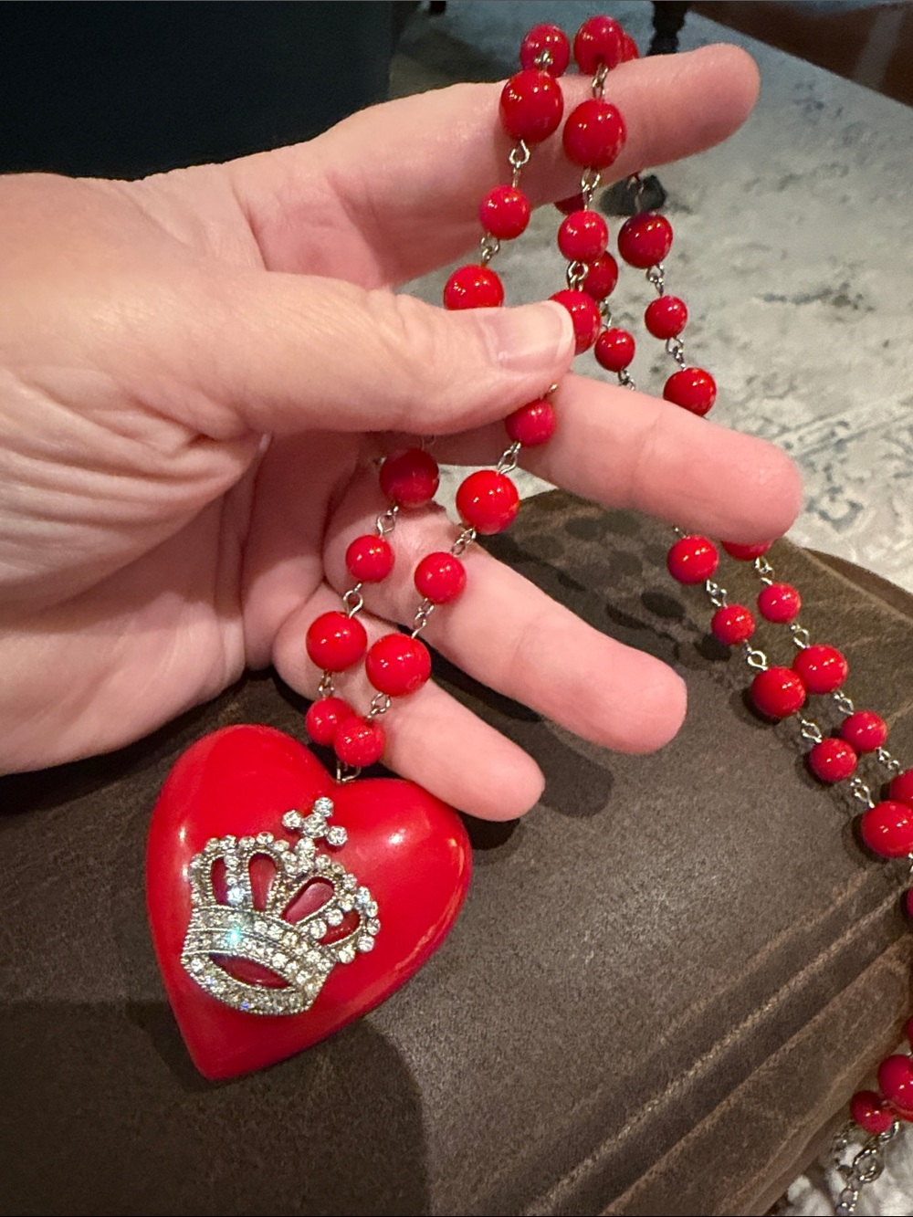 3D Heart Crown Long Necklace